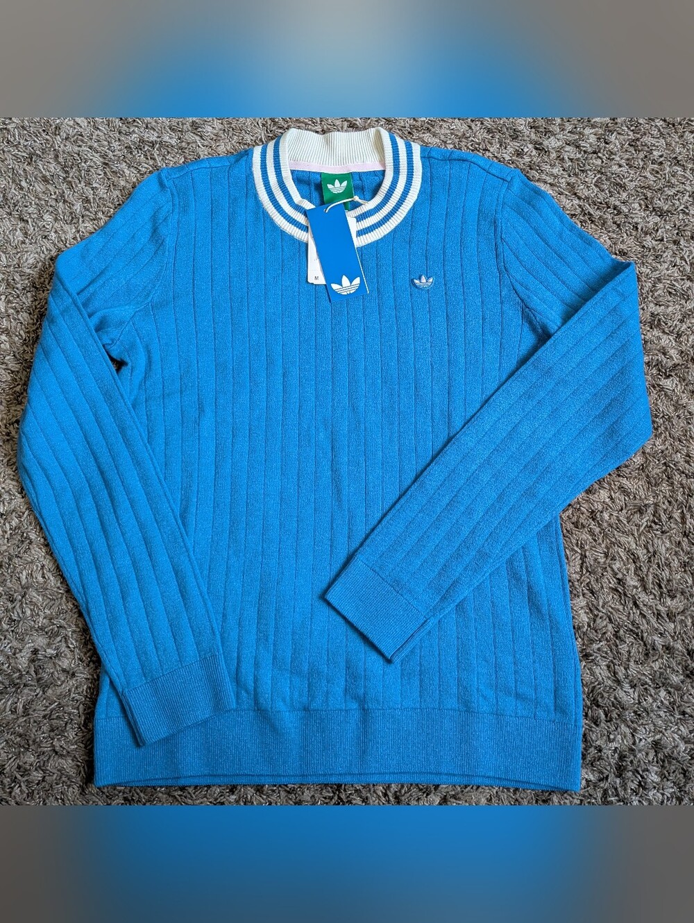 NWT Adidas Blue Bird Cashmere/Cotton Ribbed Pullover Sweater Women's M